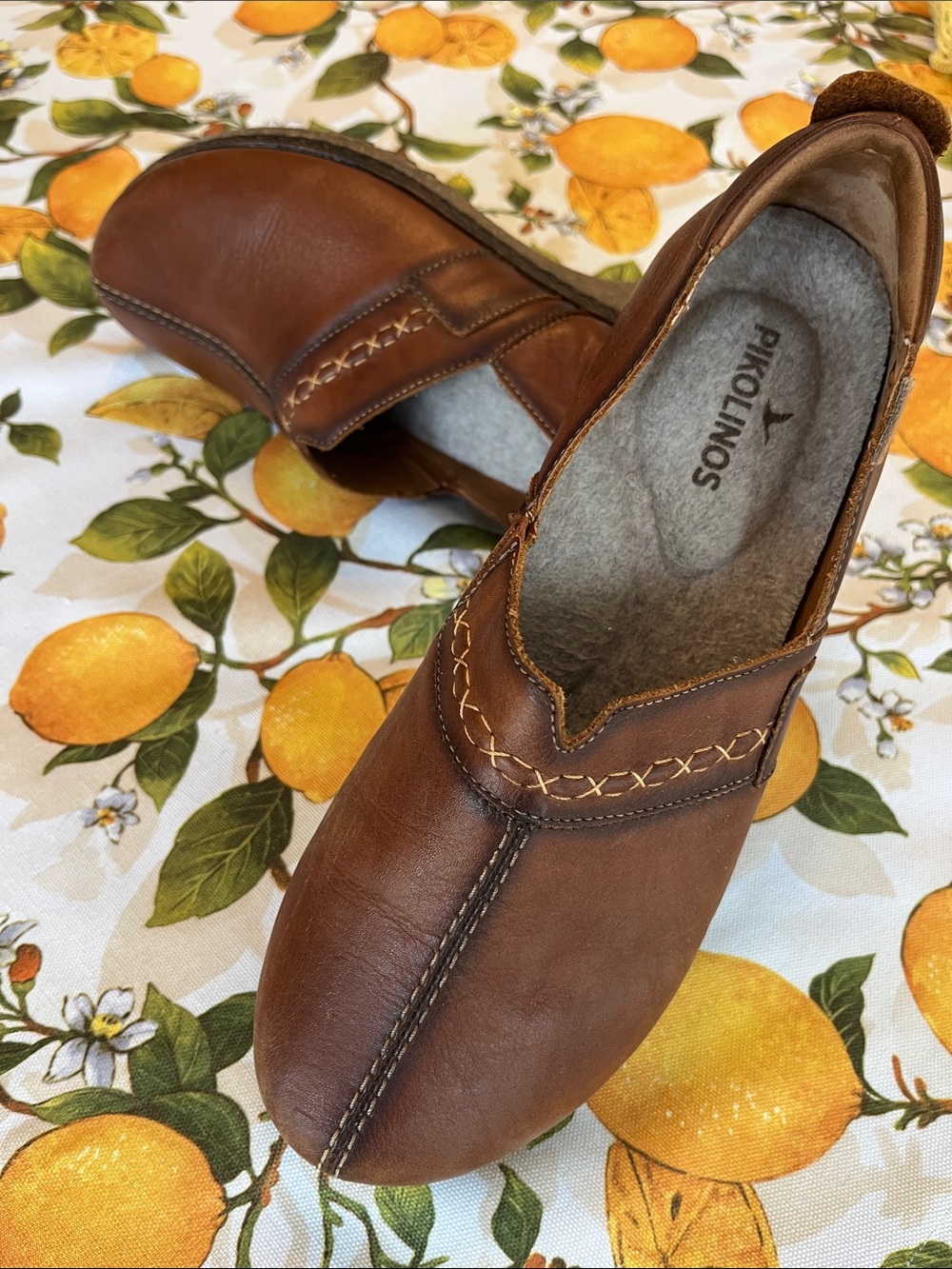 PIKOLINOS Tan Brown Leather Slip-On Loafers